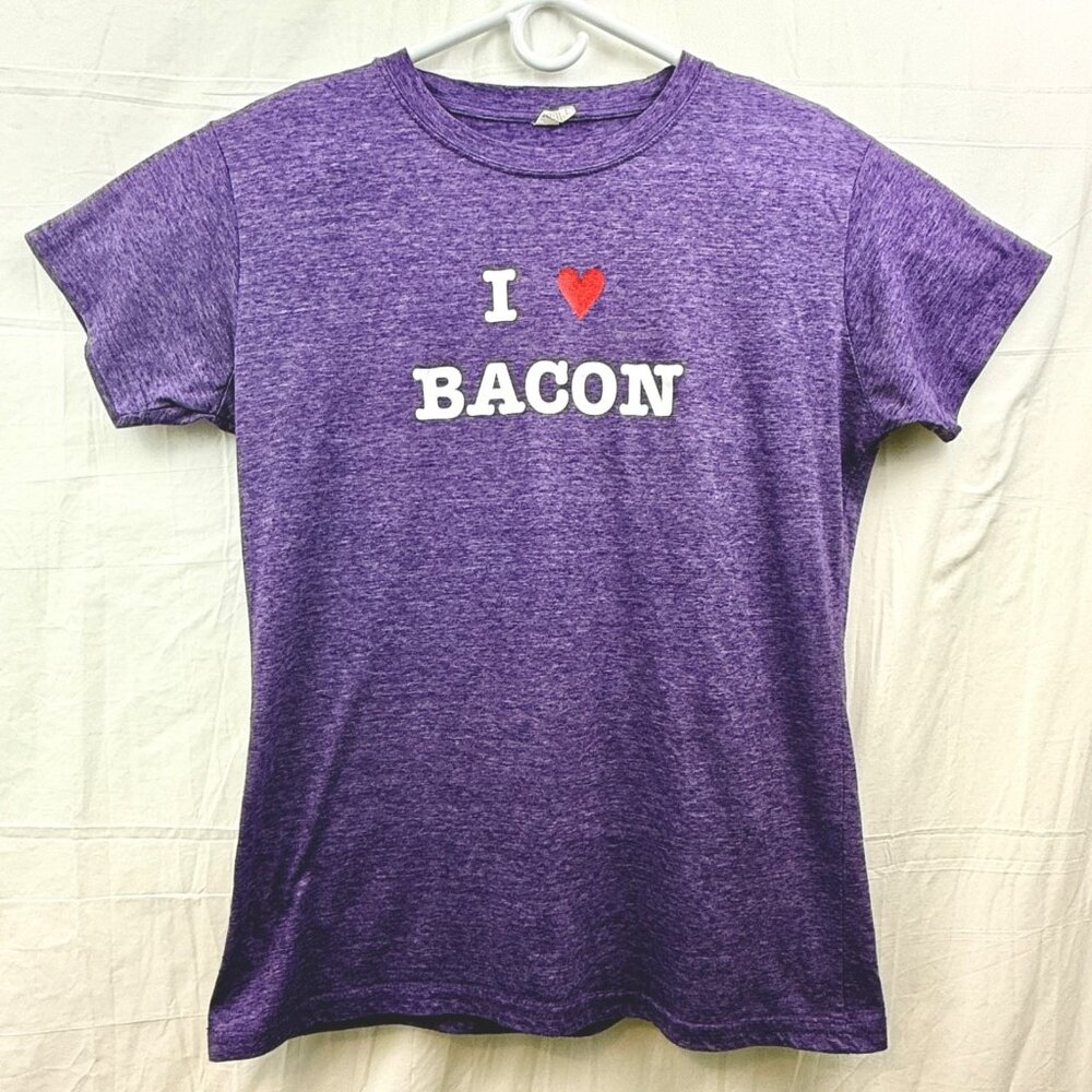 TI Heart Love Bacon Super Soft Tee Women XXL Heathered Purple Tultex